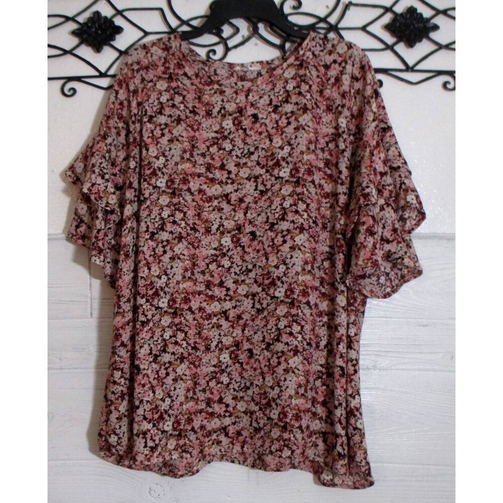 Maurices Women's Top Size 2X Short Sleeve Multicolored Floral Round Neck